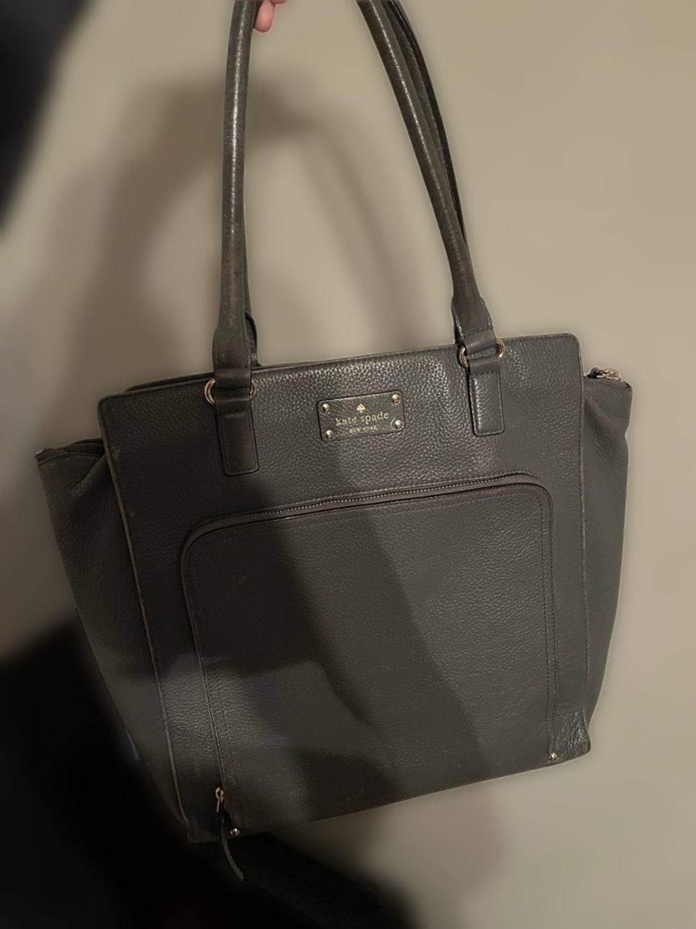 Kate Spade New York Pebbled Leather Tote – Black / Charcoal